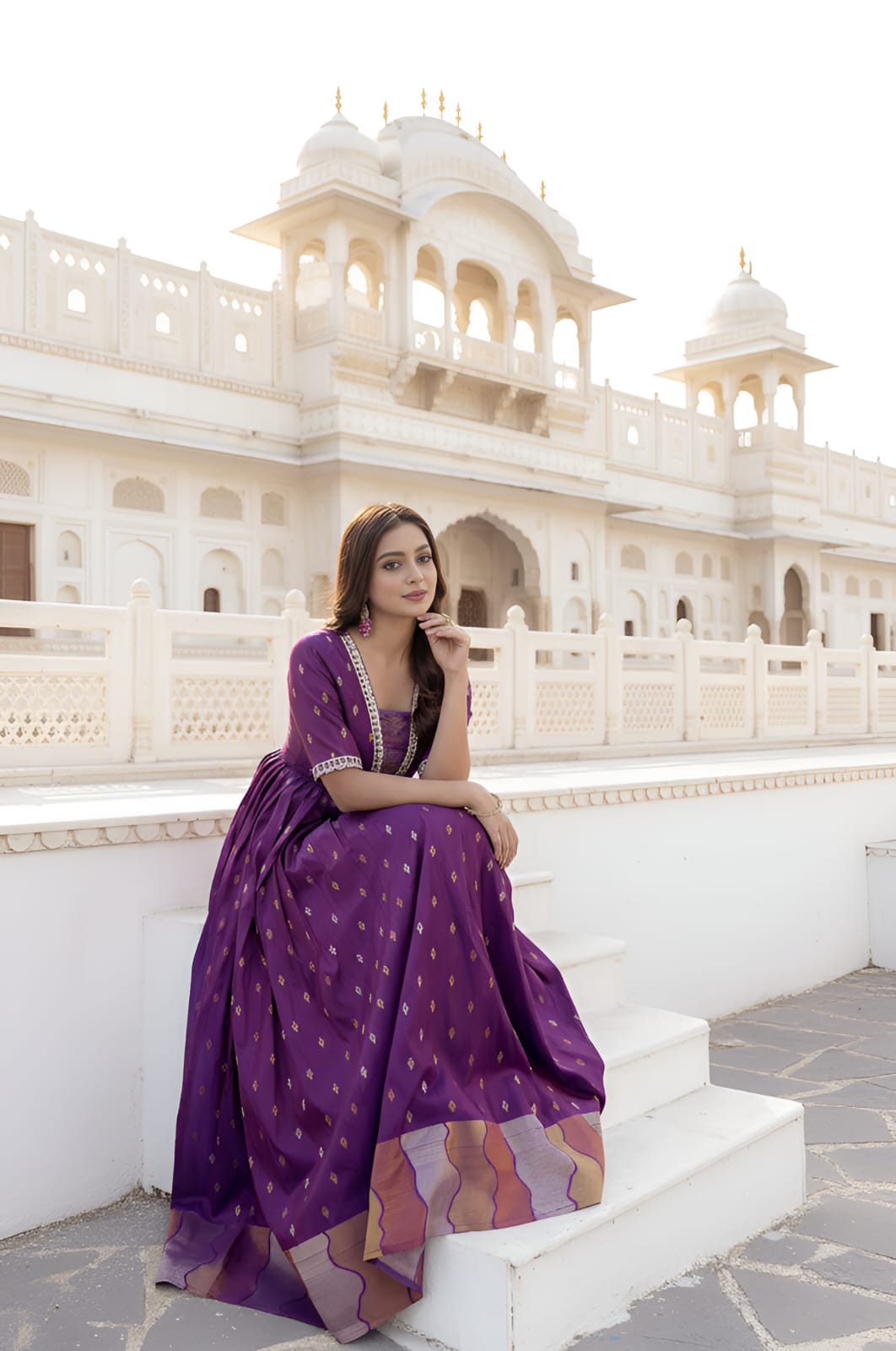 Violet Pure Craft Silk Blend Weaving Anarkali Gown