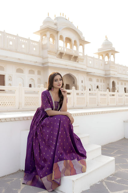 Violet Pure Craft Silk Blend Weaving Anarkali Gown Anarkali Gown Anant Tex Exports Pvt.Ltd..