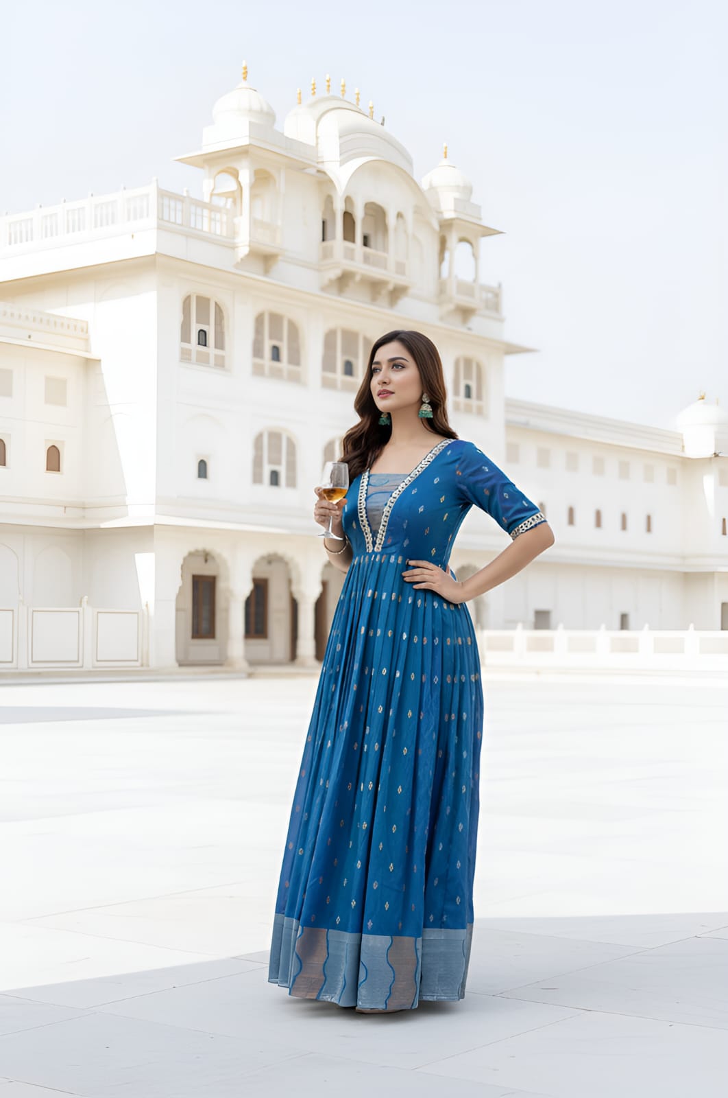 Blue Pure Craft Silk Blend Weaving Anarkali Gown