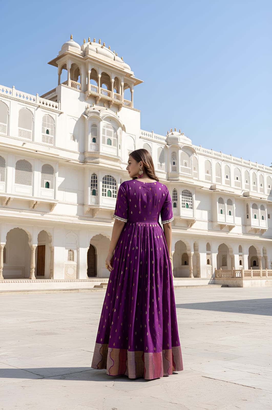 Violet Pure Craft Silk Blend Weaving Anarkali Gown