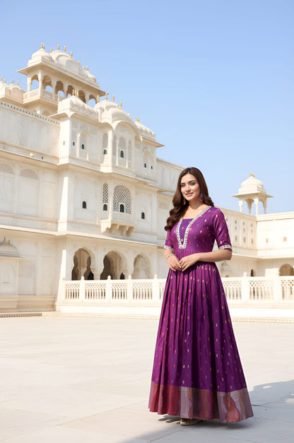 Violet Pure Craft Silk Blend Weaving Anarkali Gown Anarkali Gown Anant Tex Exports Pvt.Ltd..