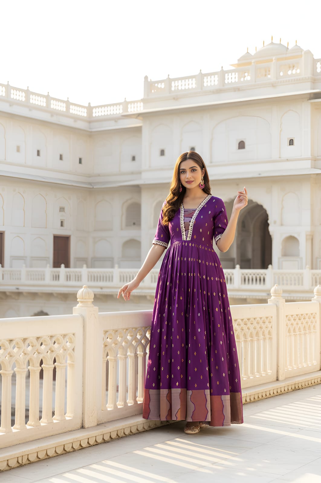Violet Pure Craft Silk Blend Weaving Anarkali Gown Anarkali Gown Anant Tex Exports Pvt.Ltd..