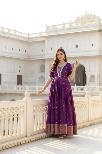 Violet Pure Craft Silk Blend Weaving Anarkali Gown Anarkali Gown Anant Tex Exports Pvt.Ltd..