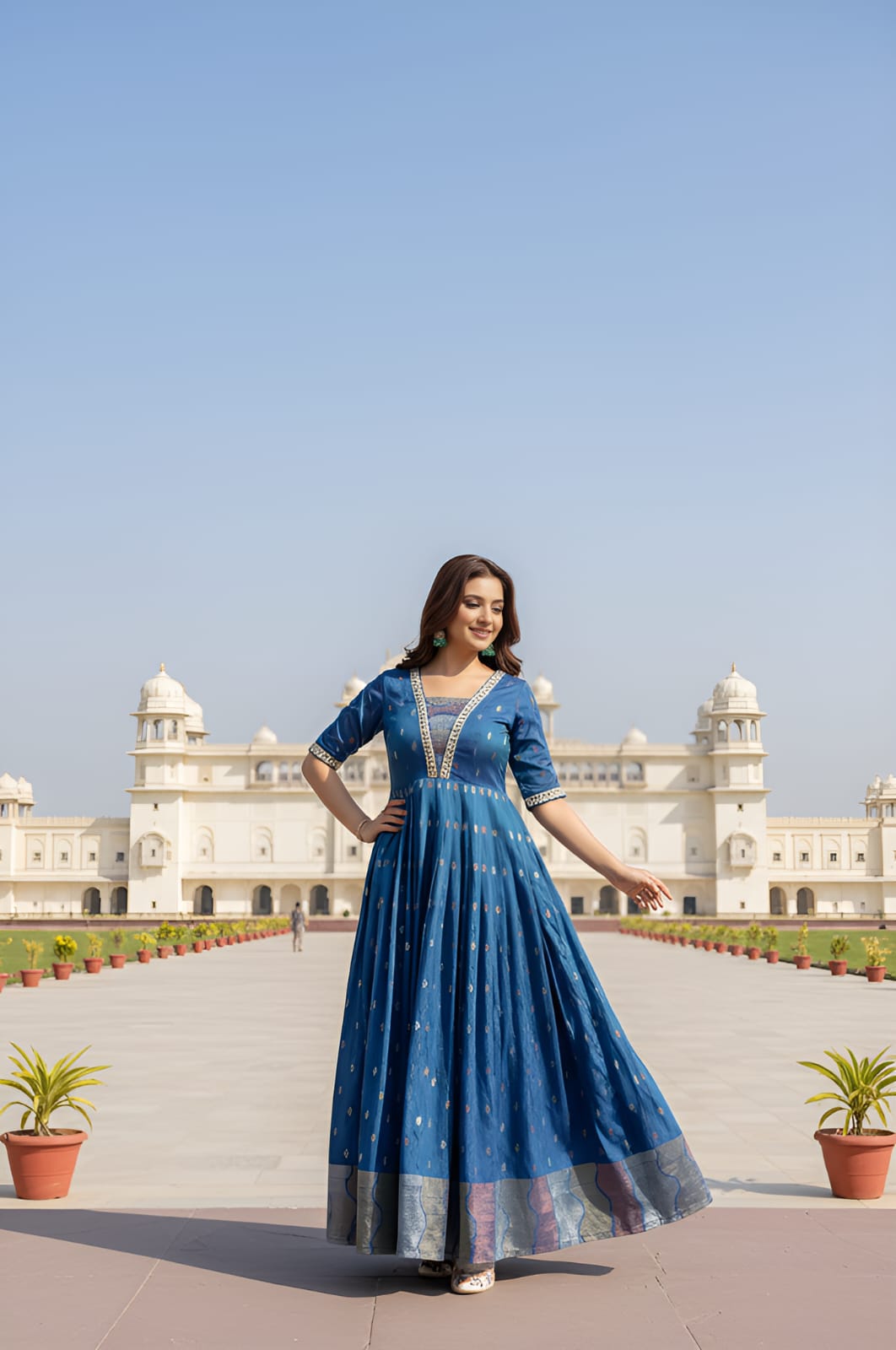 Blue Pure Craft Silk Blend Weaving Anarkali Gown