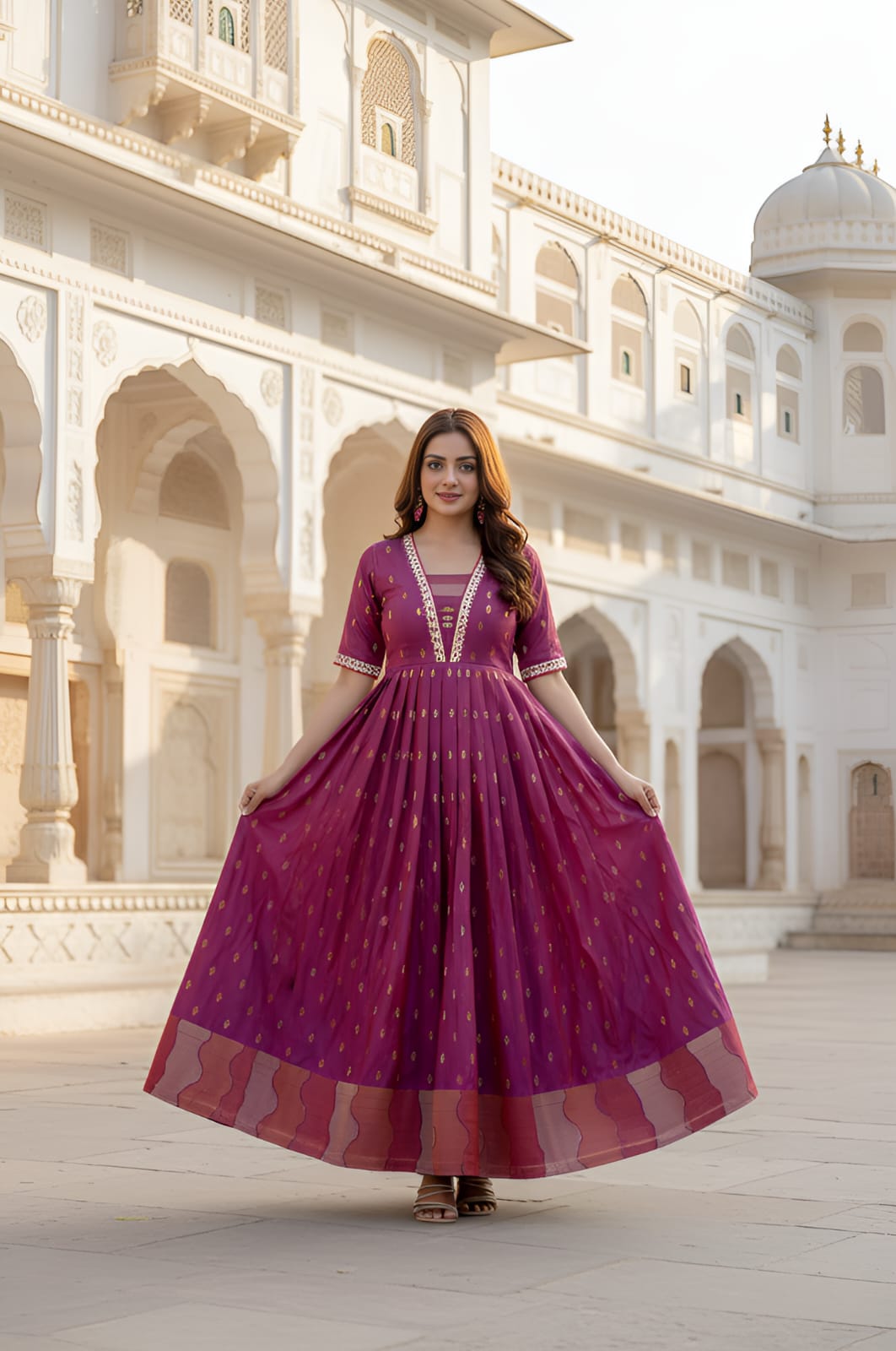 Purple Pure Craft Silk Blend Weaving Anarkali Gown