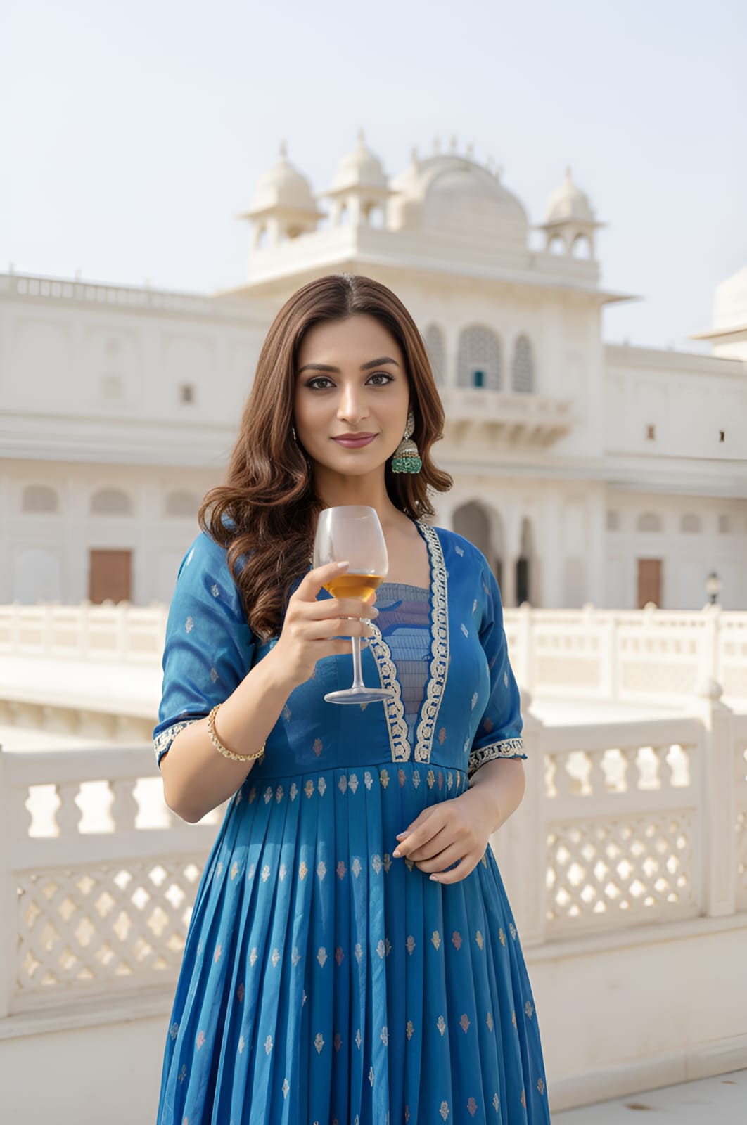 Blue Pure Craft Silk Blend Weaving Anarkali Gown