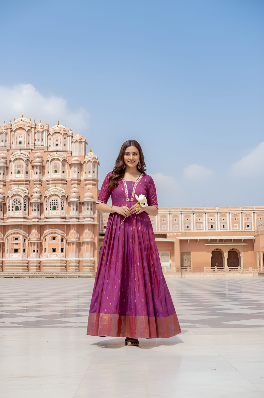 Purple Pure Craft Silk Blend Weaving Anarkali Gown