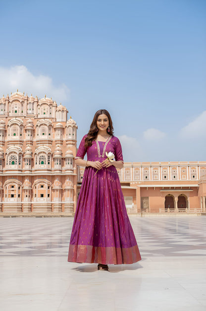 Purple Pure Craft Silk Blend Weaving Anarkali Gown Anarkali Gown Anant Tex Exports Pvt.Ltd..