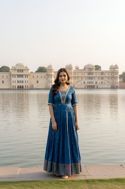 Blue Pure Craft Silk Blend Weaving Anarkali Gown Anarkali Gown Anant Tex Exports Pvt.Ltd..