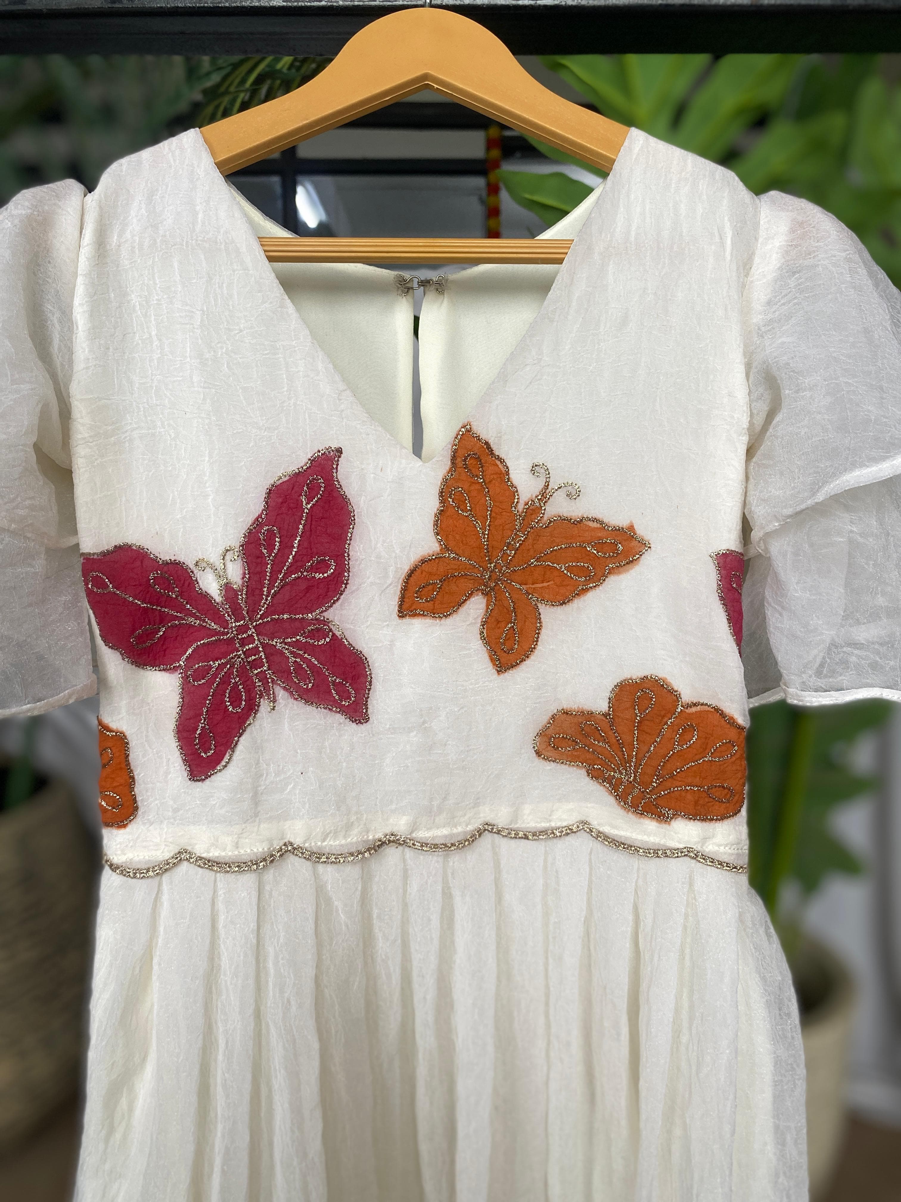 Cream Pure Crush Organza Kids Girl's Lehenga Choli