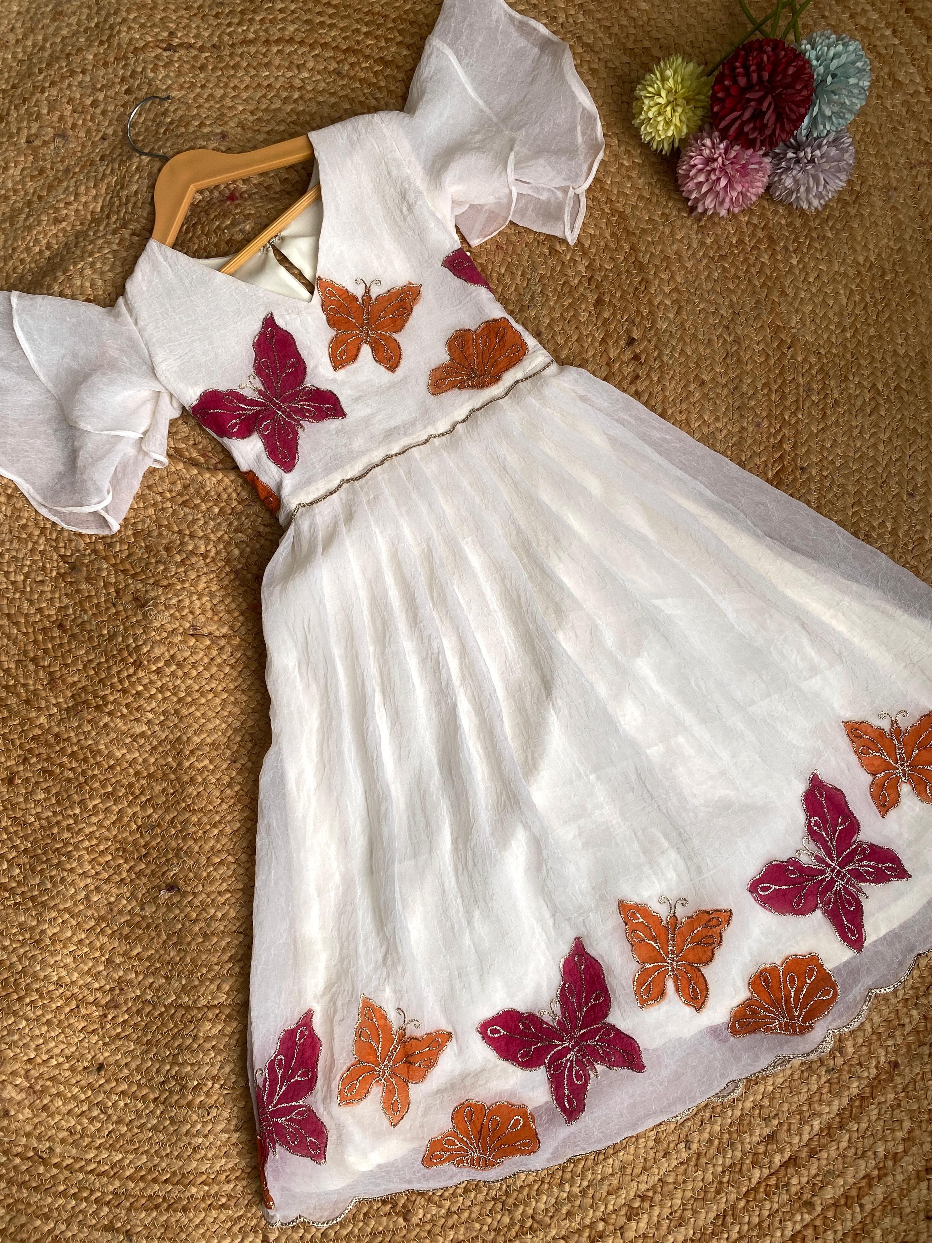 Cream Pure Crush Organza Kids Girl's Lehenga Choli