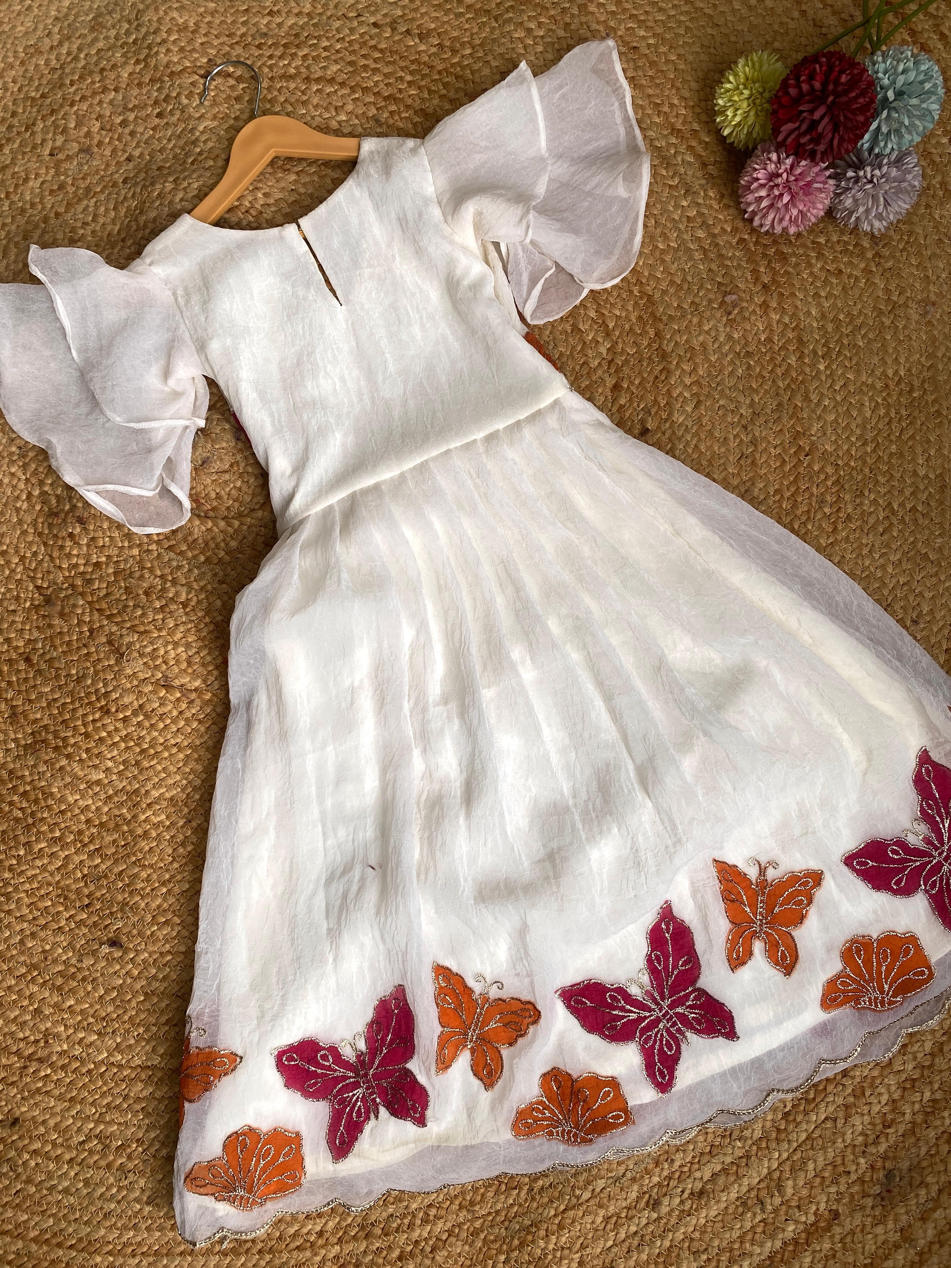 Cream Pure Crush Organza Kids Girl's Lehenga Choli