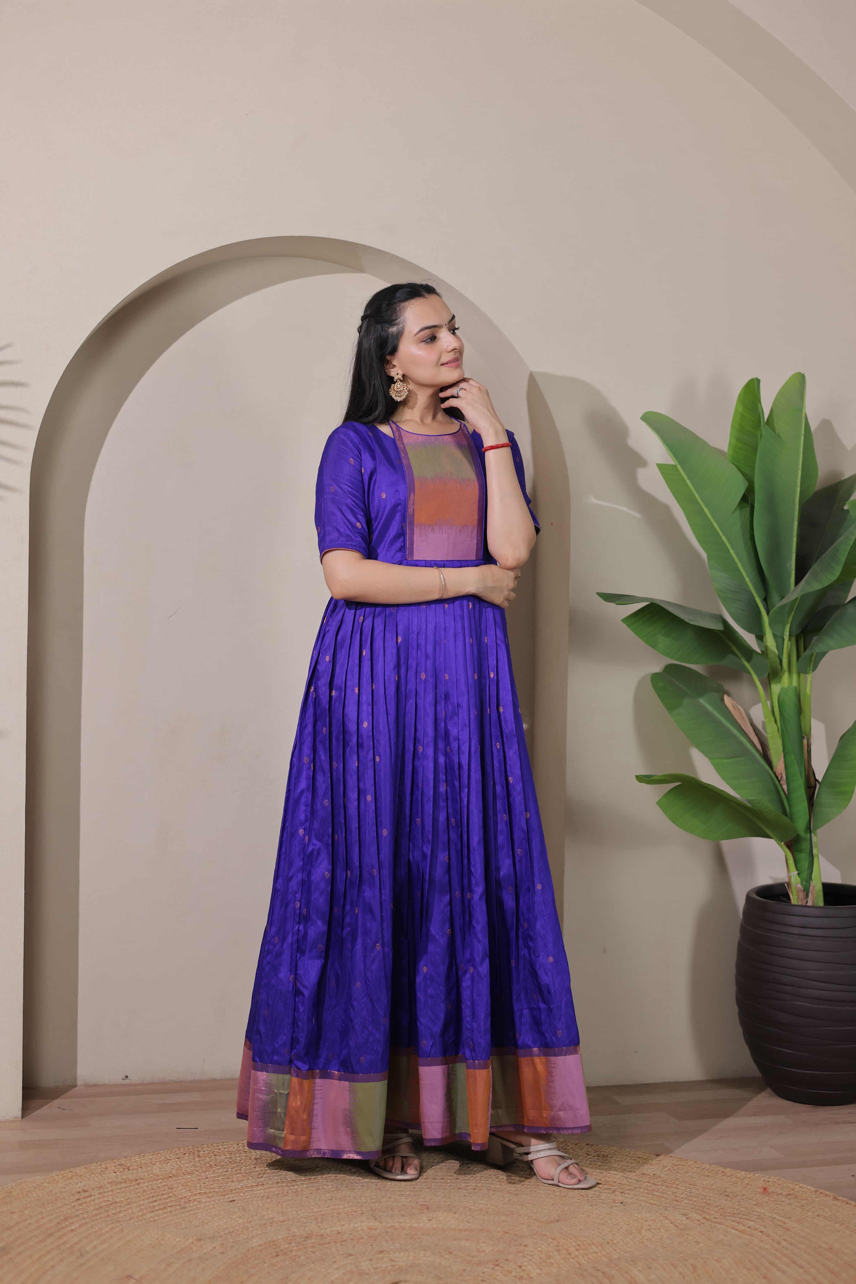 Blue Pure Craft Silk Blend Weaving Anarkali Gown