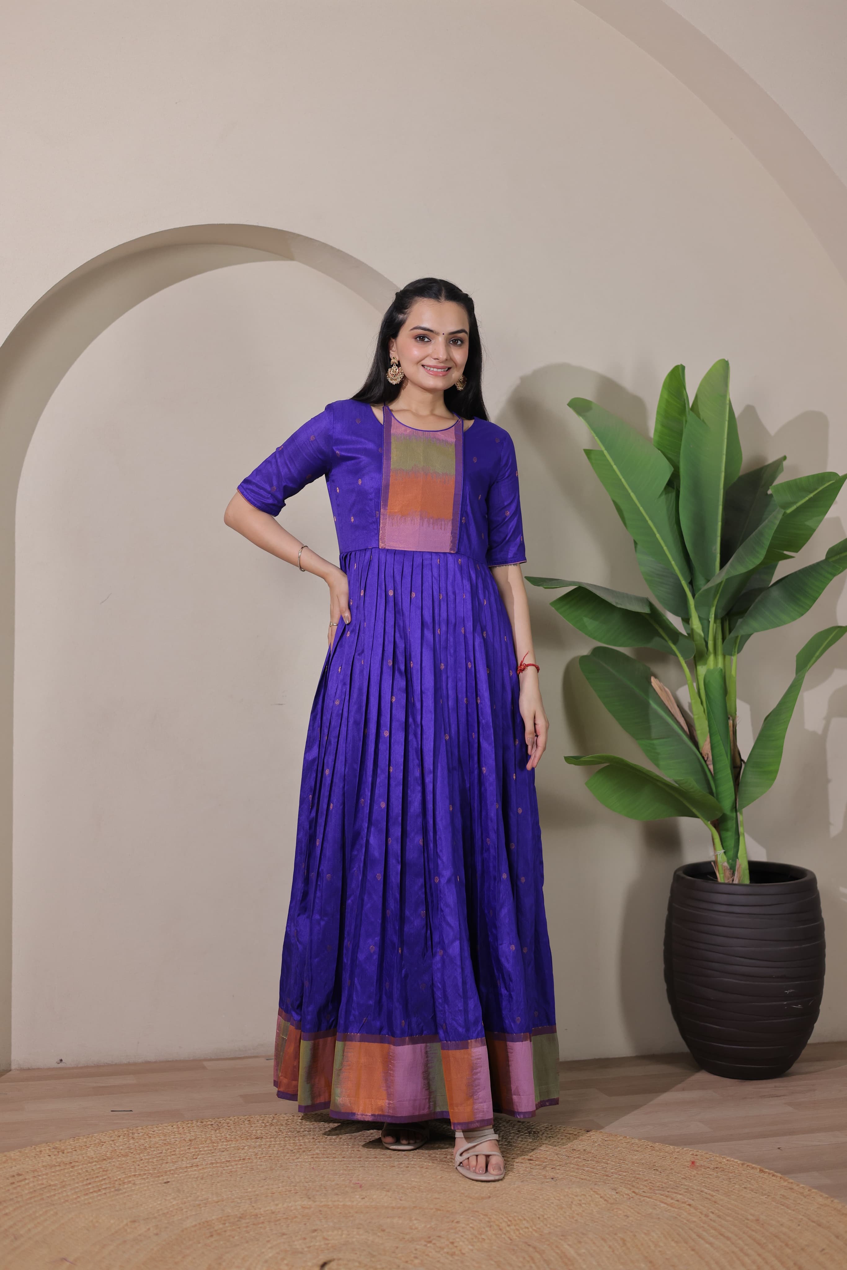 Blue Pure Craft Silk Blend Weaving Anarkali Gown