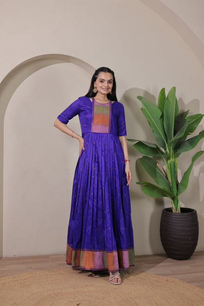 Blue Pure Craft Silk Blend Weaving Anarkali Gown Anarkali Gown Anant Tex Exports Pvt.Ltd..