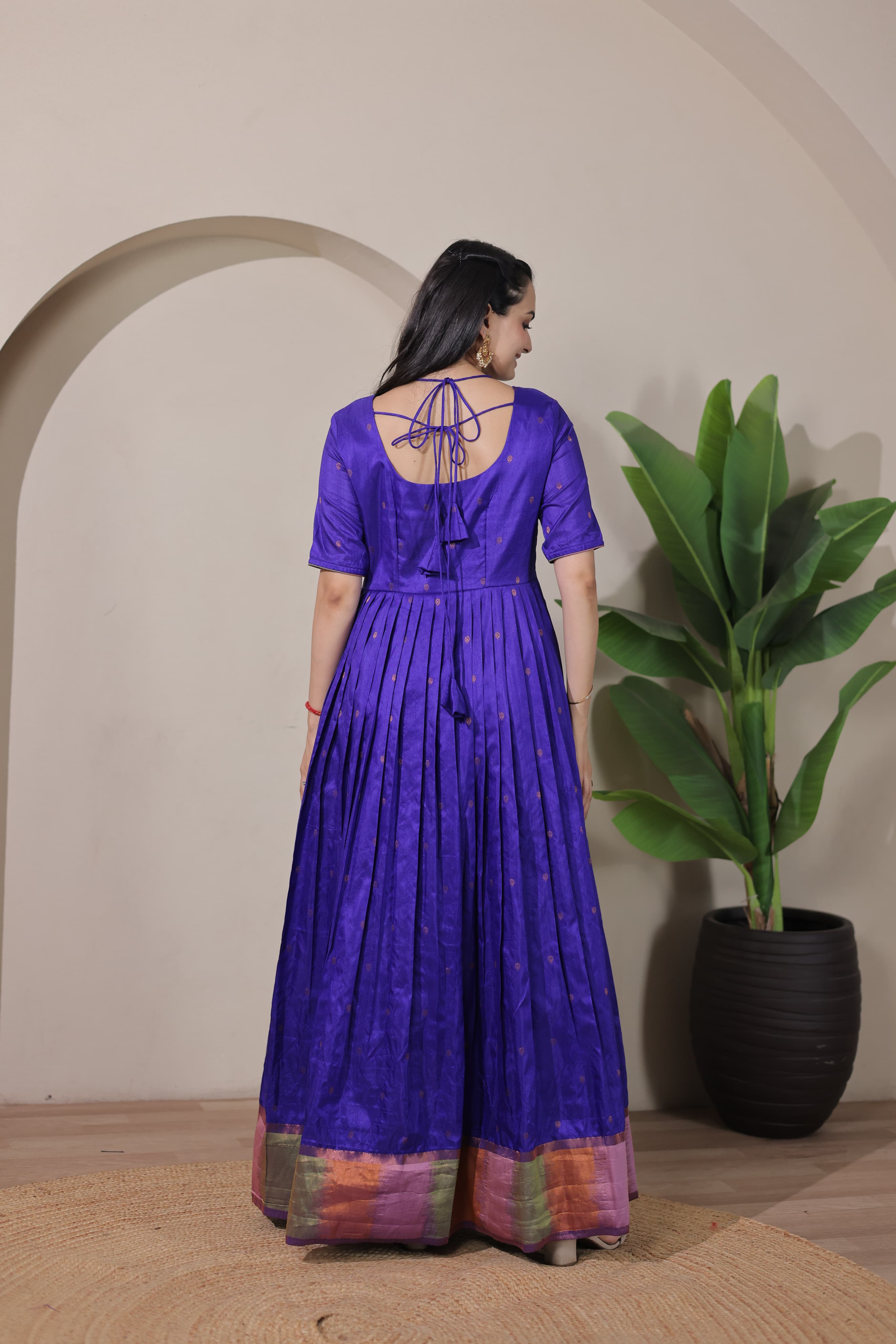 Blue Pure Craft Silk Blend Weaving Anarkali Gown