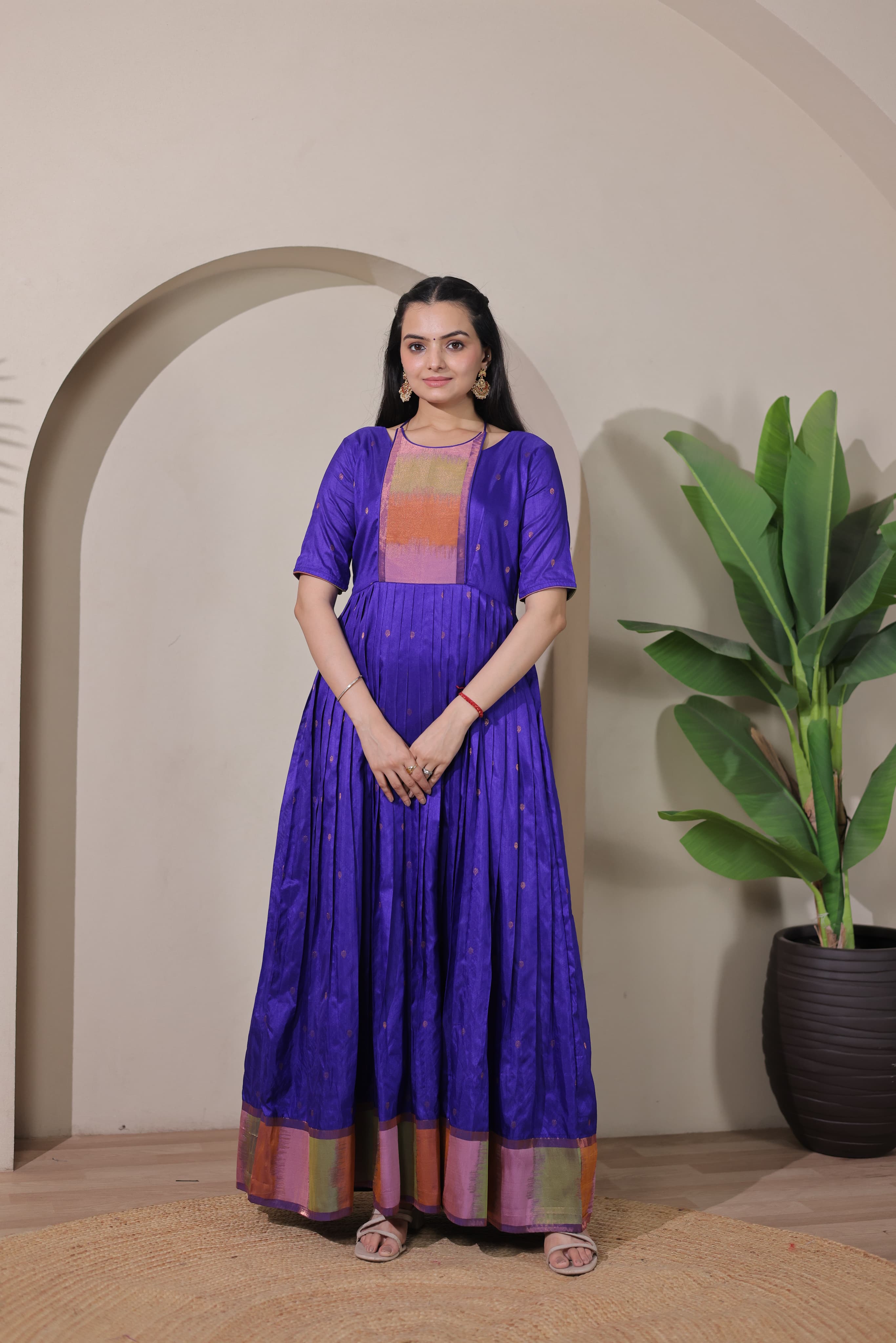 Blue Pure Craft Silk Blend Weaving Anarkali Gown