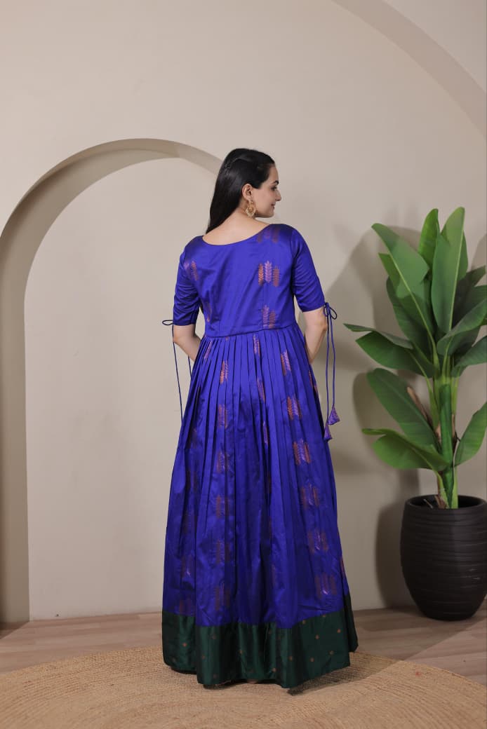 Blue Pure Soft Silk Blend Weaving Anarkali Gown
