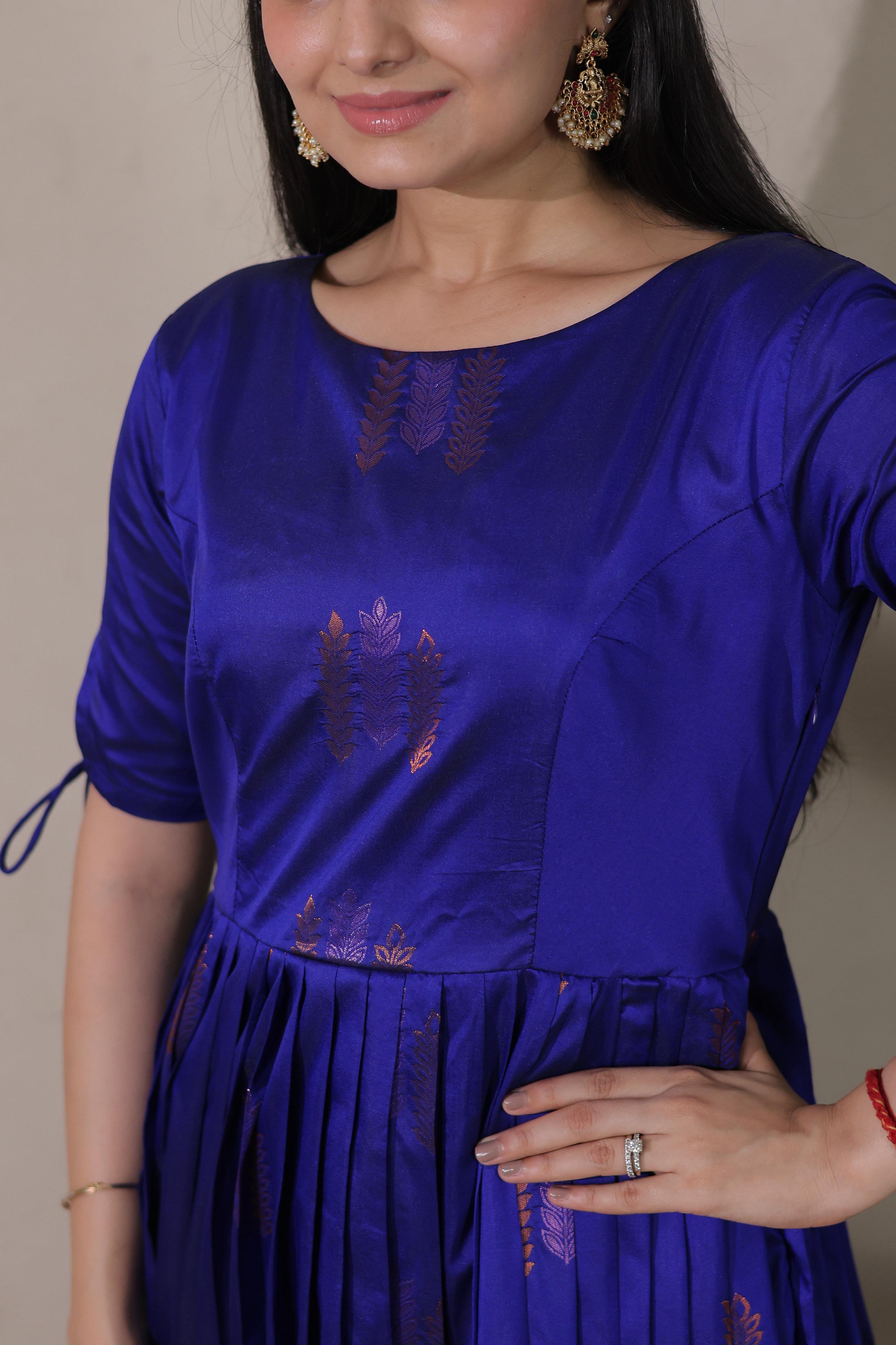 Blue Pure Soft Silk Blend Weaving Anarkali Gown