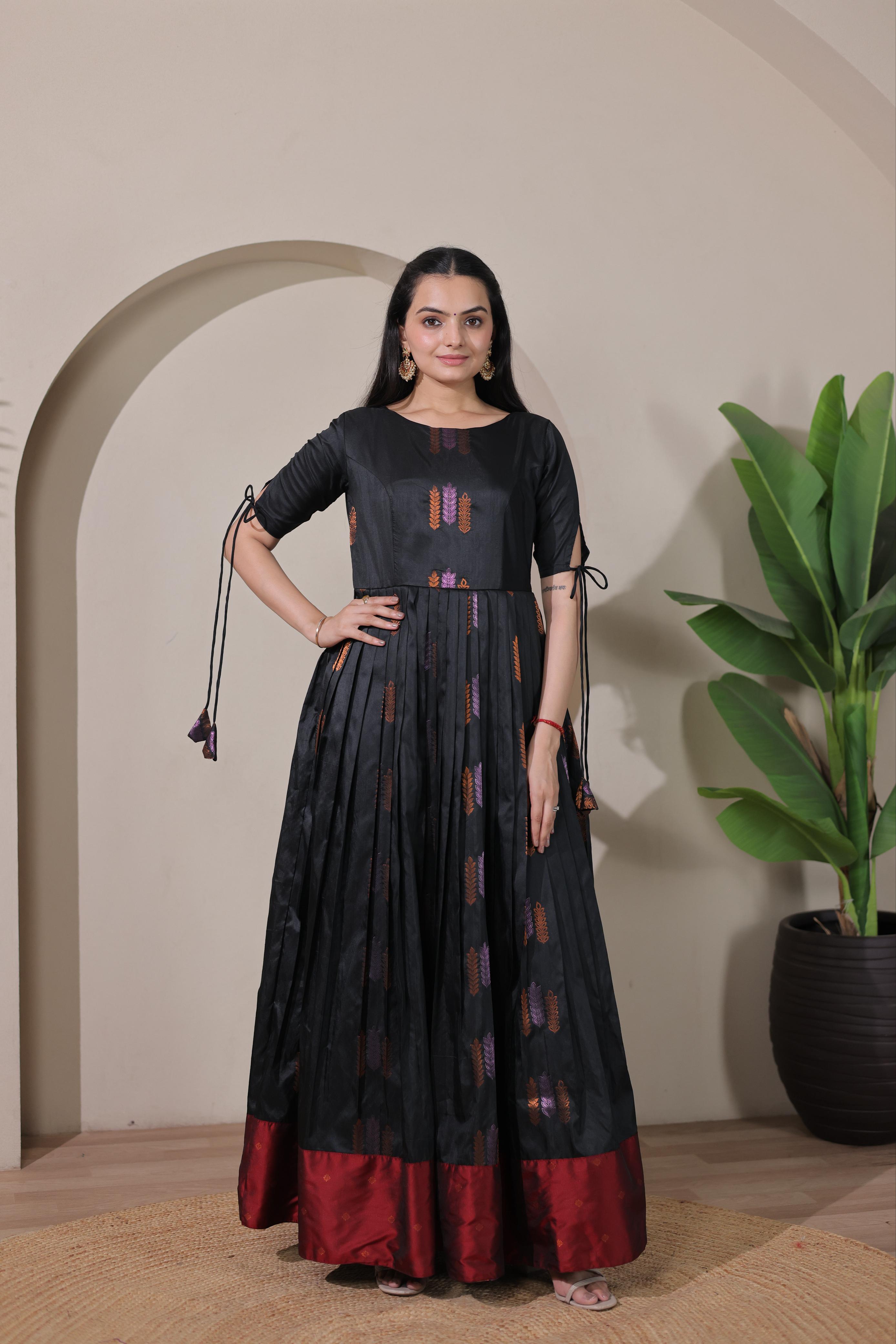 Black Pure Soft Silk Blend Weaving Anarkali Gown