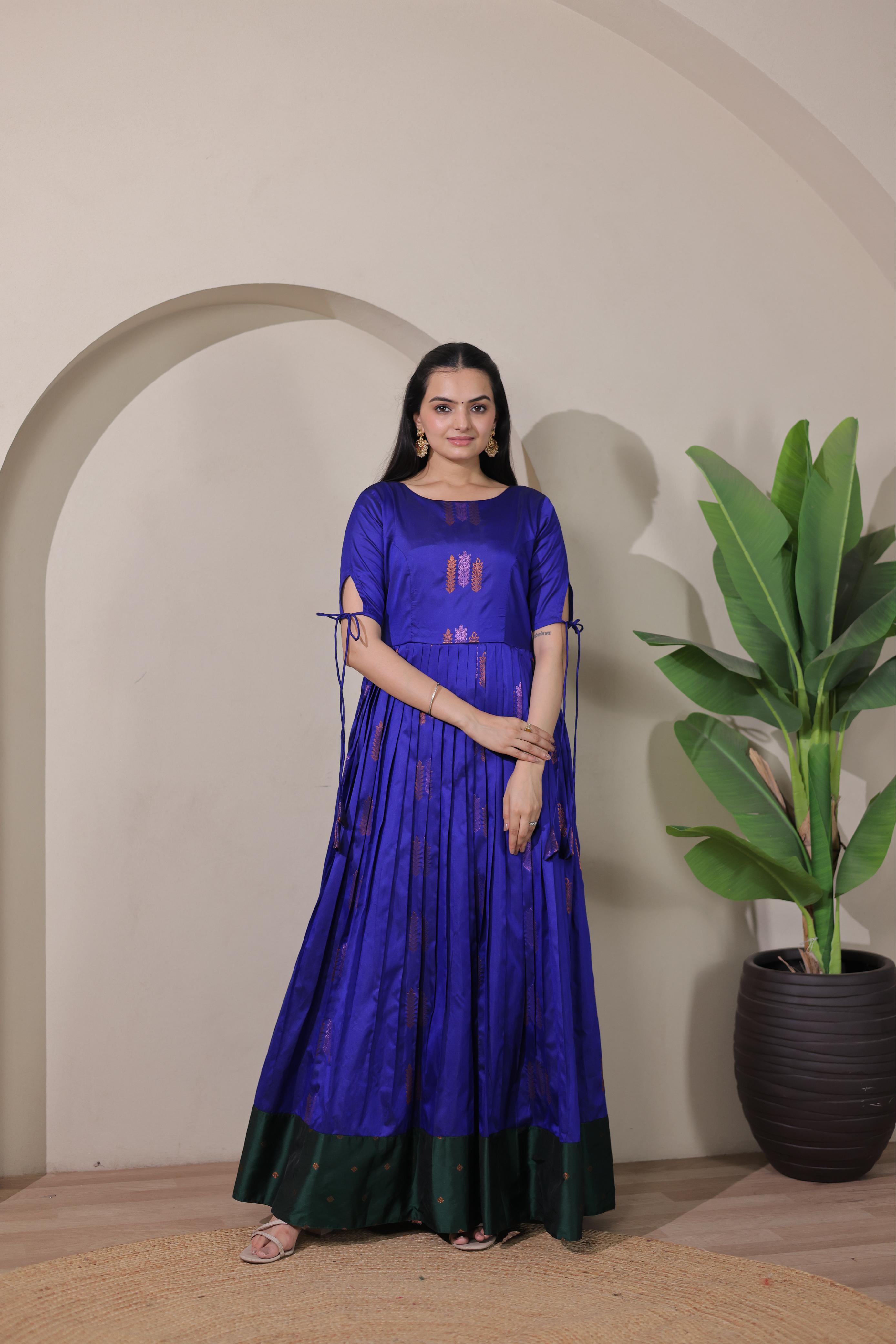 Blue Pure Soft Silk Blend Weaving Anarkali Gown