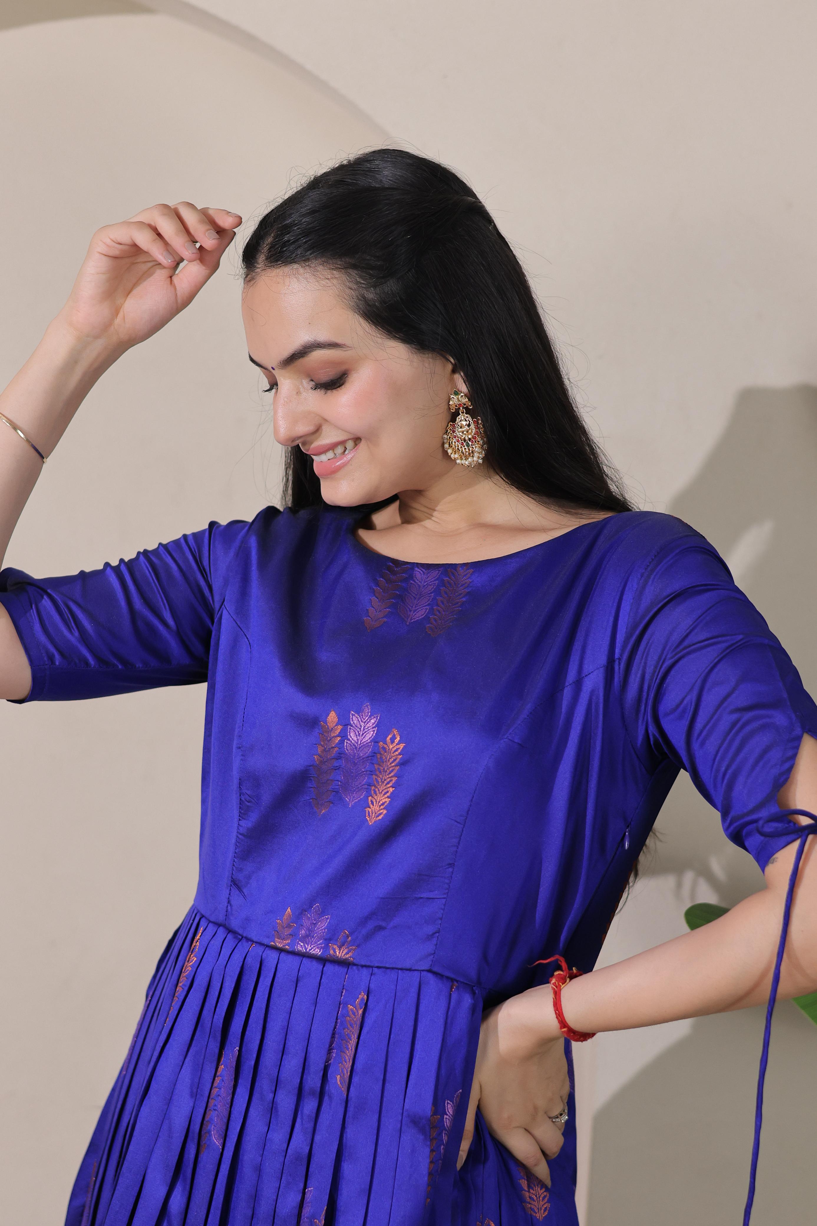 Blue Pure Soft Silk Blend Weaving Anarkali Gown