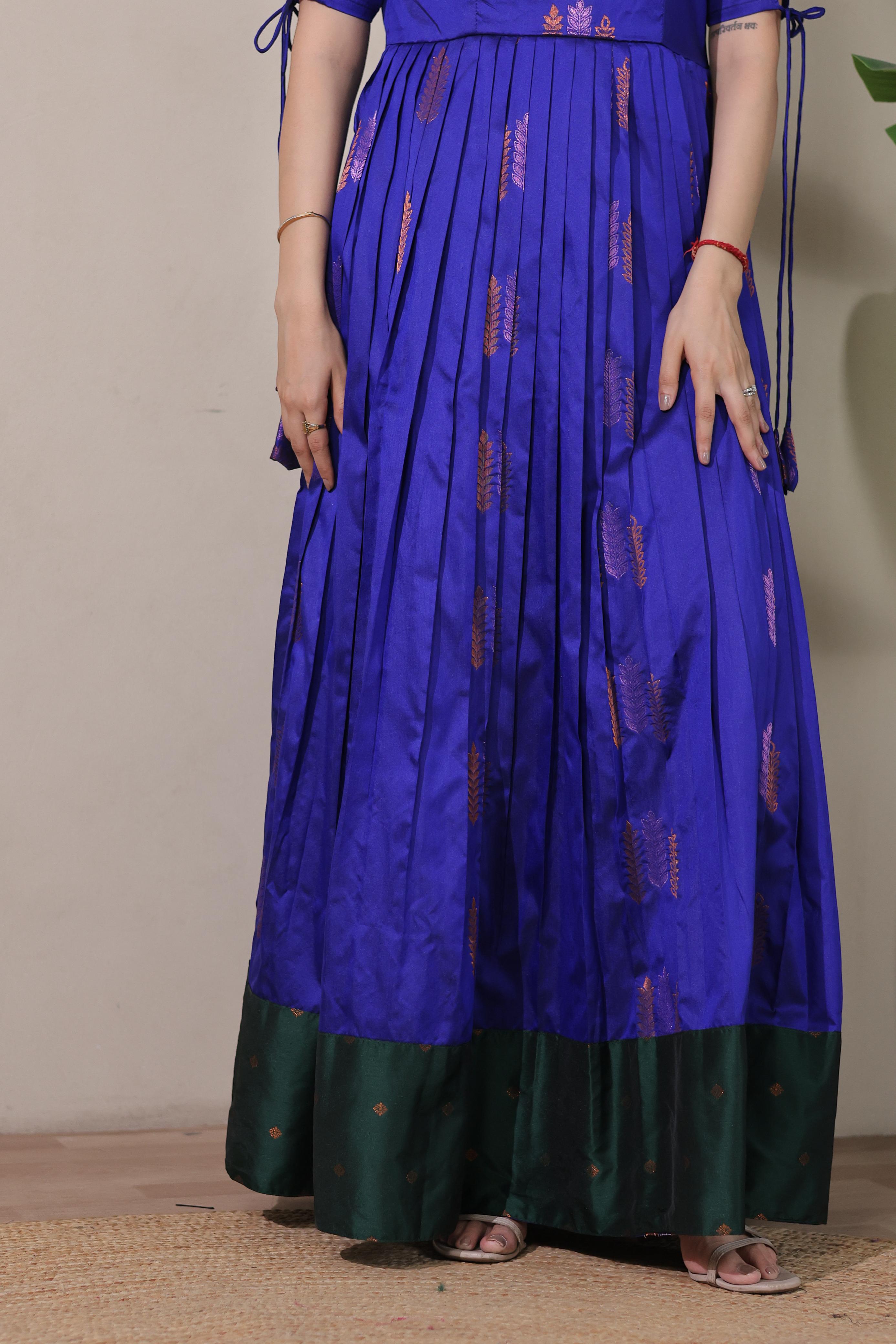 Blue Pure Soft Silk Blend Weaving Anarkali Gown Anarkali Gown Anant Tex Exports Pvt.Ltd..