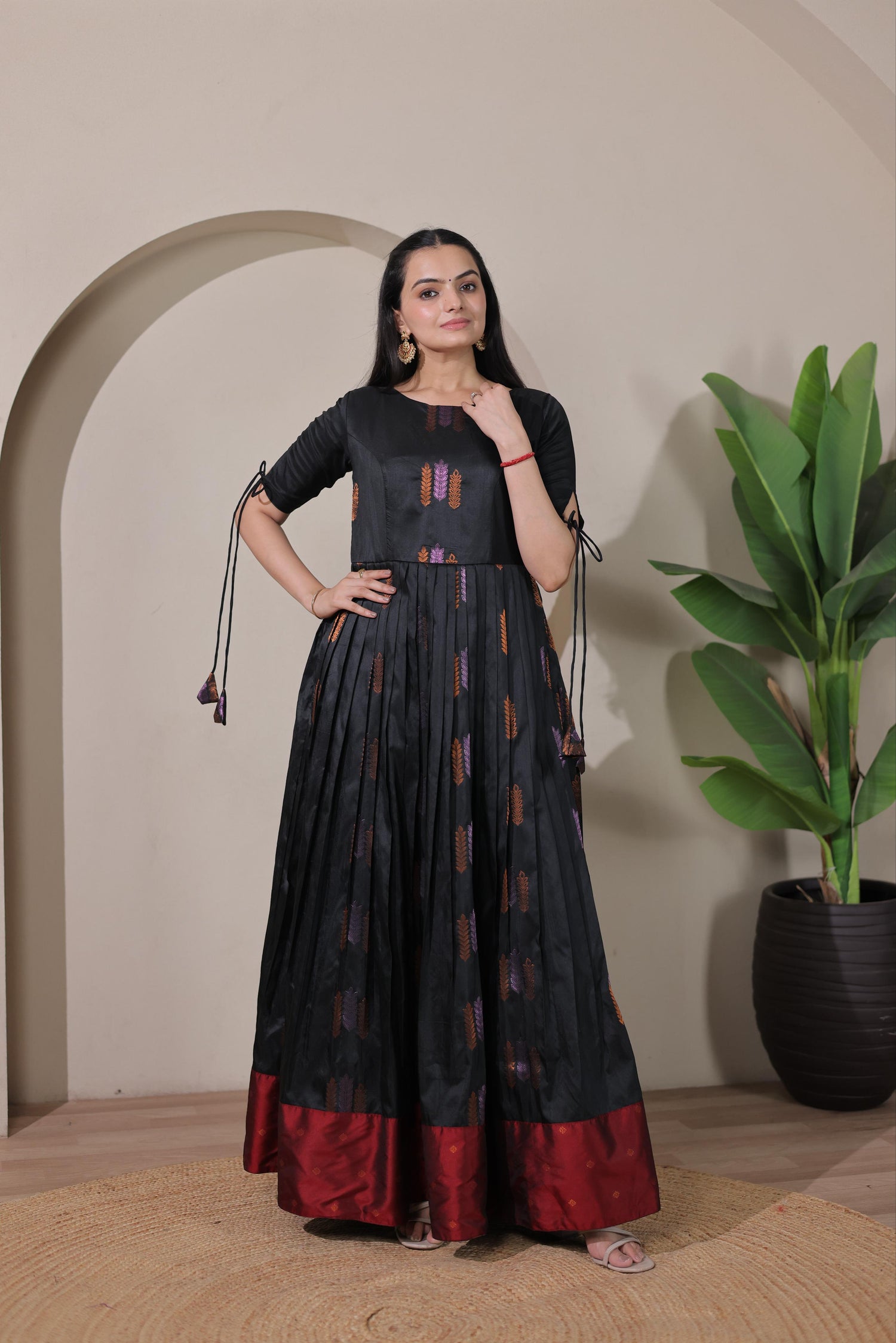 Black Pure Soft Silk Blend Weaving Anarkali Gown Anarkali Gown Anant Tex Exports Pvt.Ltd..
