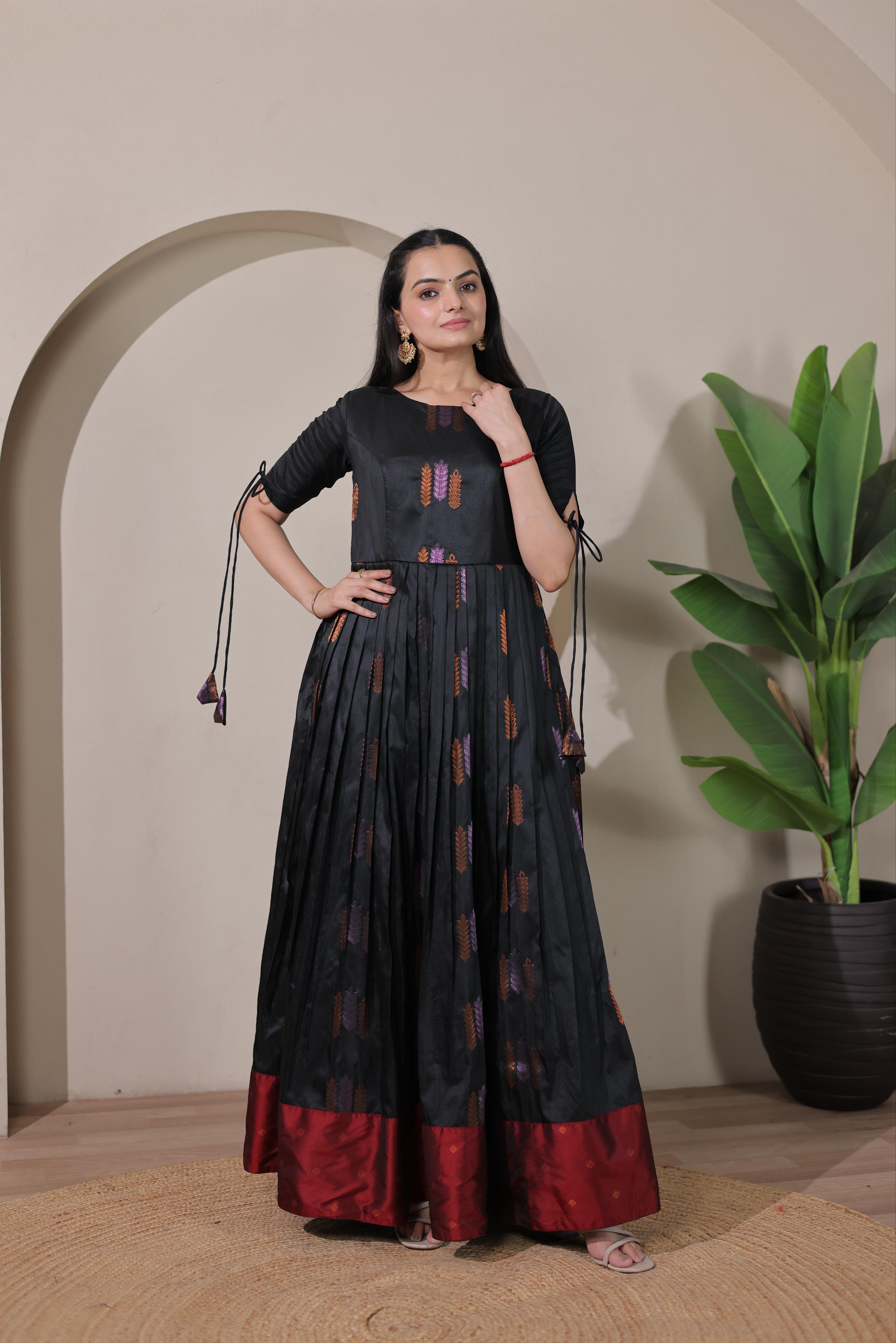 Black Pure Soft Silk Blend Weaving Anarkali Gown Anarkali Gown Anant Tex Exports Pvt.Ltd..