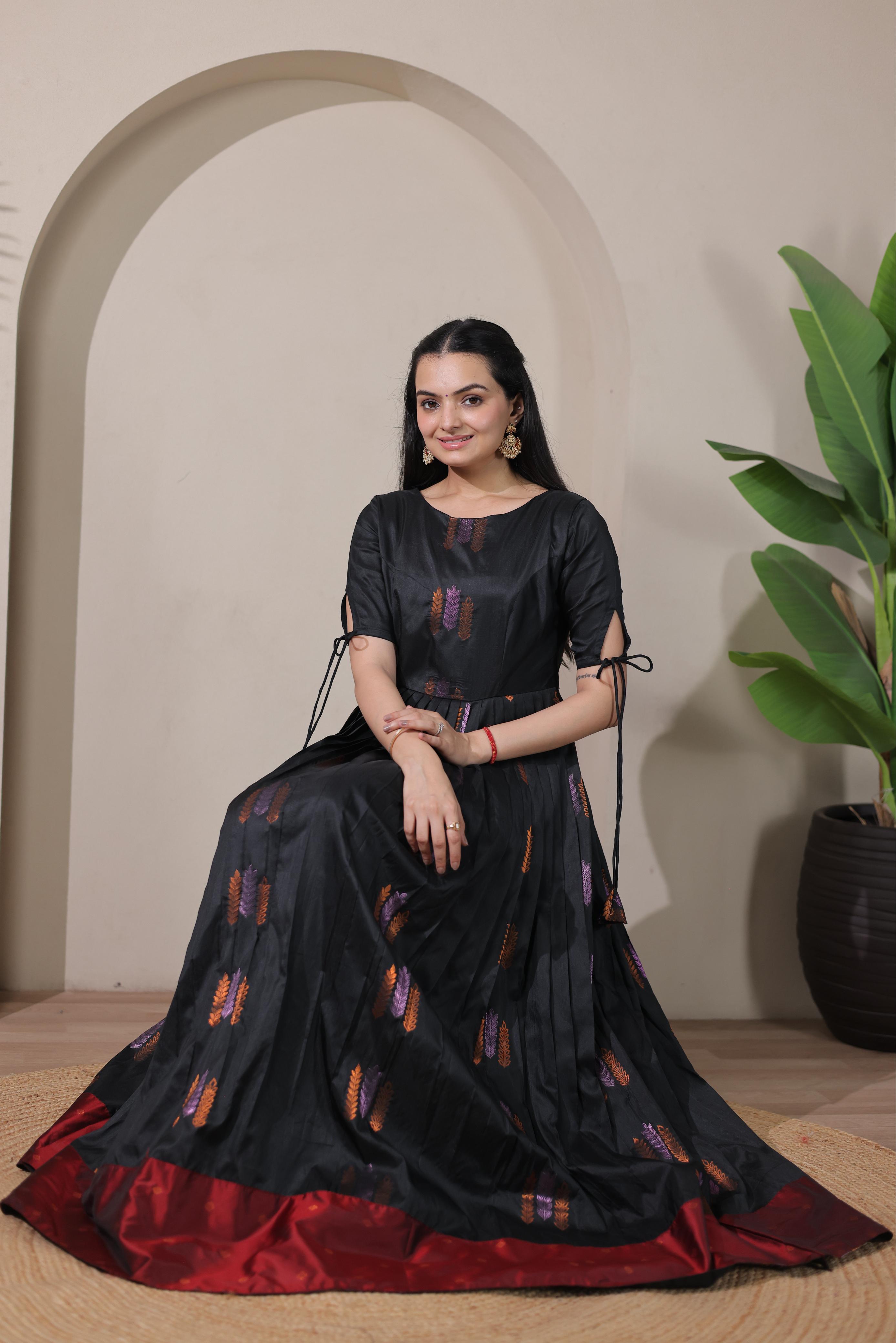 Black Pure Soft Silk Blend Weaving Anarkali Gown Anarkali Gown Anant Tex Exports Pvt.Ltd..