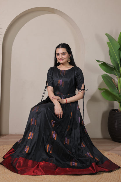 Black Pure Soft Silk Blend Weaving Anarkali Gown Anarkali Gown Anant Tex Exports Pvt.Ltd..