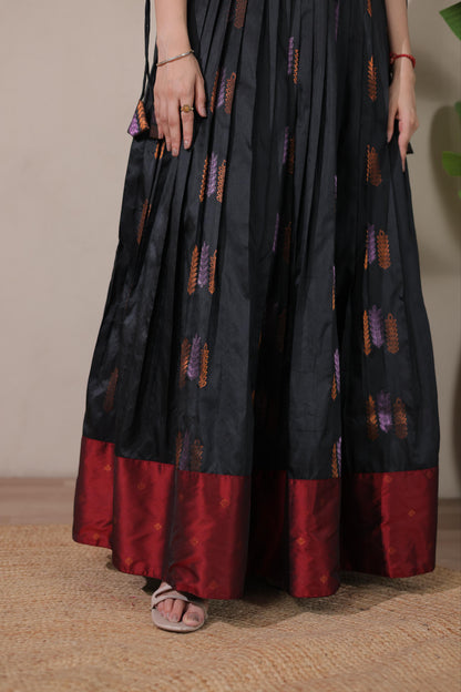 Black Pure Soft Silk Blend Weaving Anarkali Gown Anarkali Gown Anant Tex Exports Pvt.Ltd..