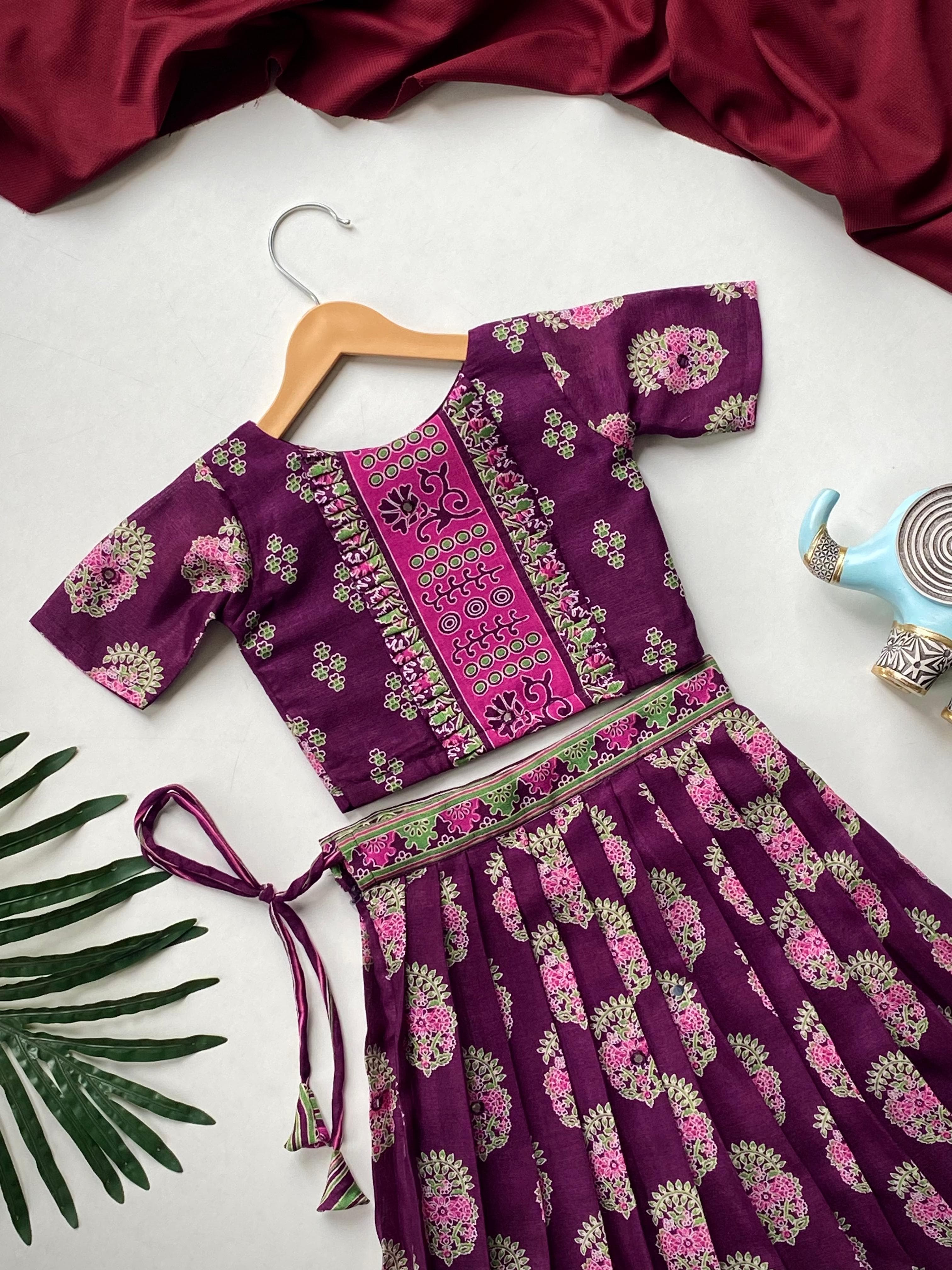 Purple Pure Silk Blend Kids Girl's Lehenga Choli