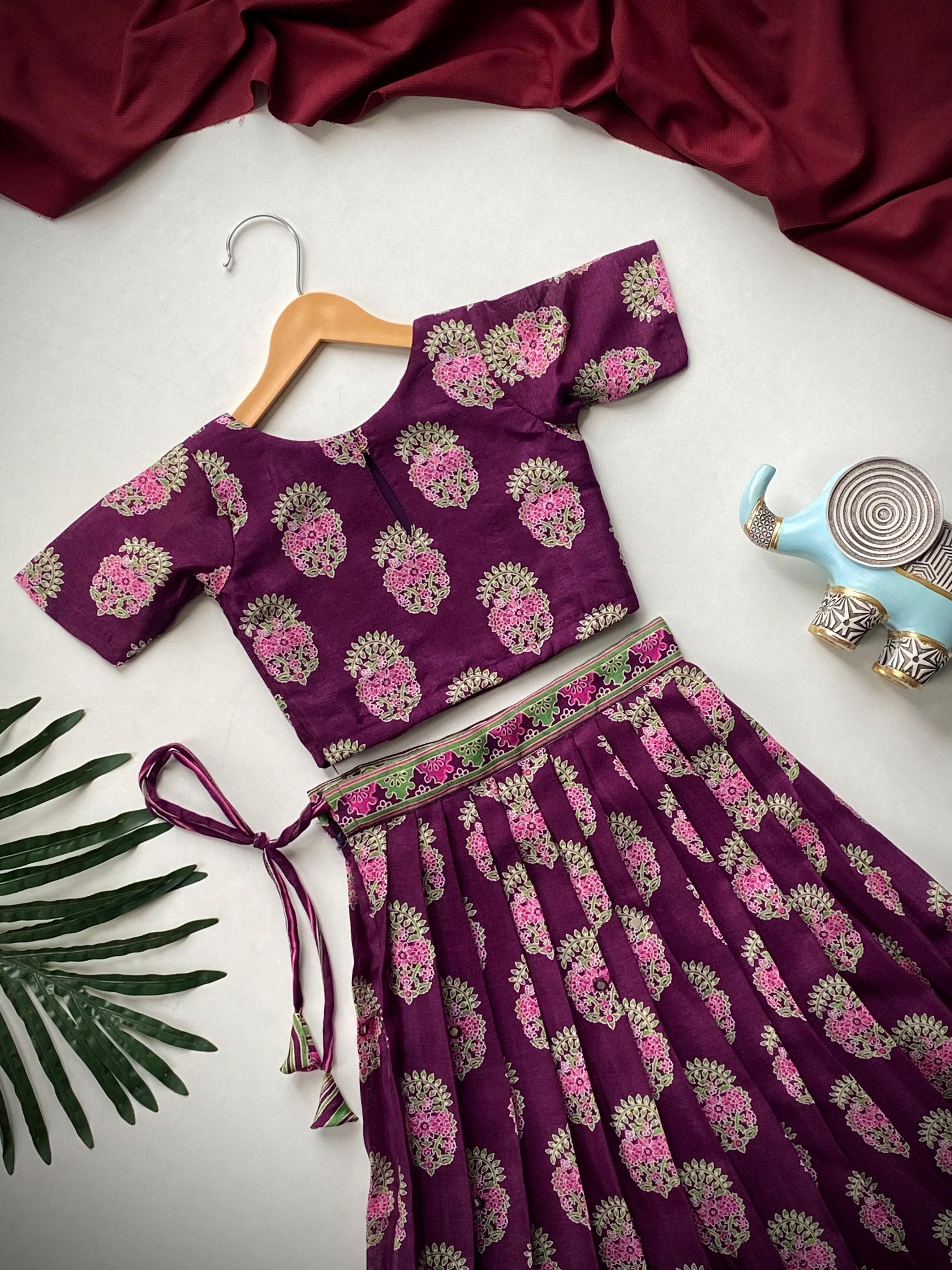 Purple Pure Silk Blend Kids Girl's Lehenga Choli