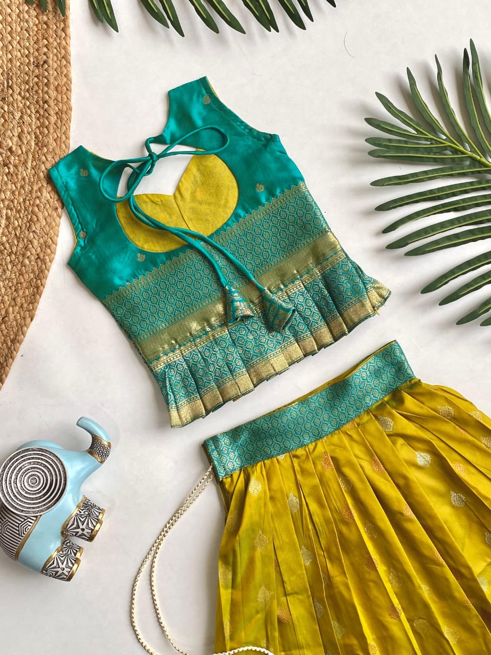 Mustard Pure Silk Blend Kids Girl's Lehenga Choli