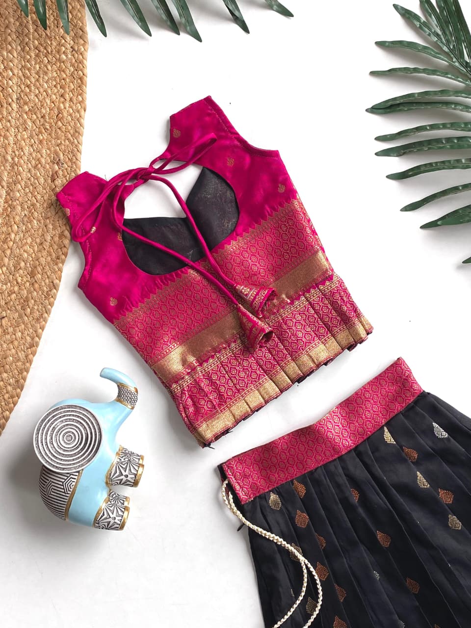 Black Pure Silk Blend Kids Girl's Lehenga Choli