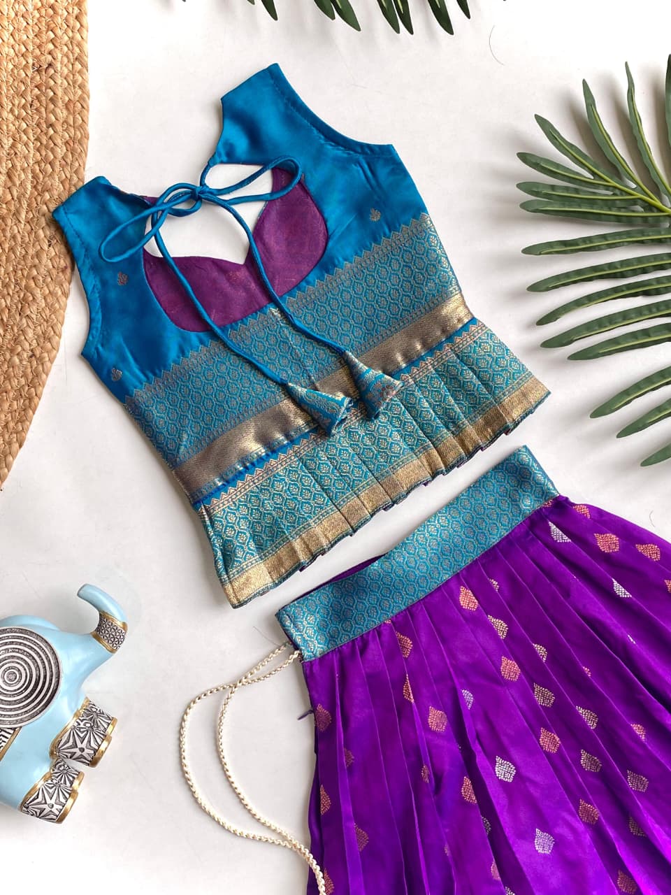 Magenta Pure Silk Blend Kids Girl's Lehenga Choli