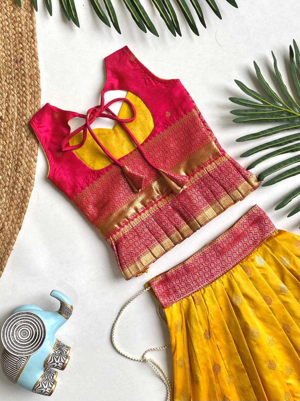 Yellow Pure Silk Blend Kids Girl's Lehenga Choli