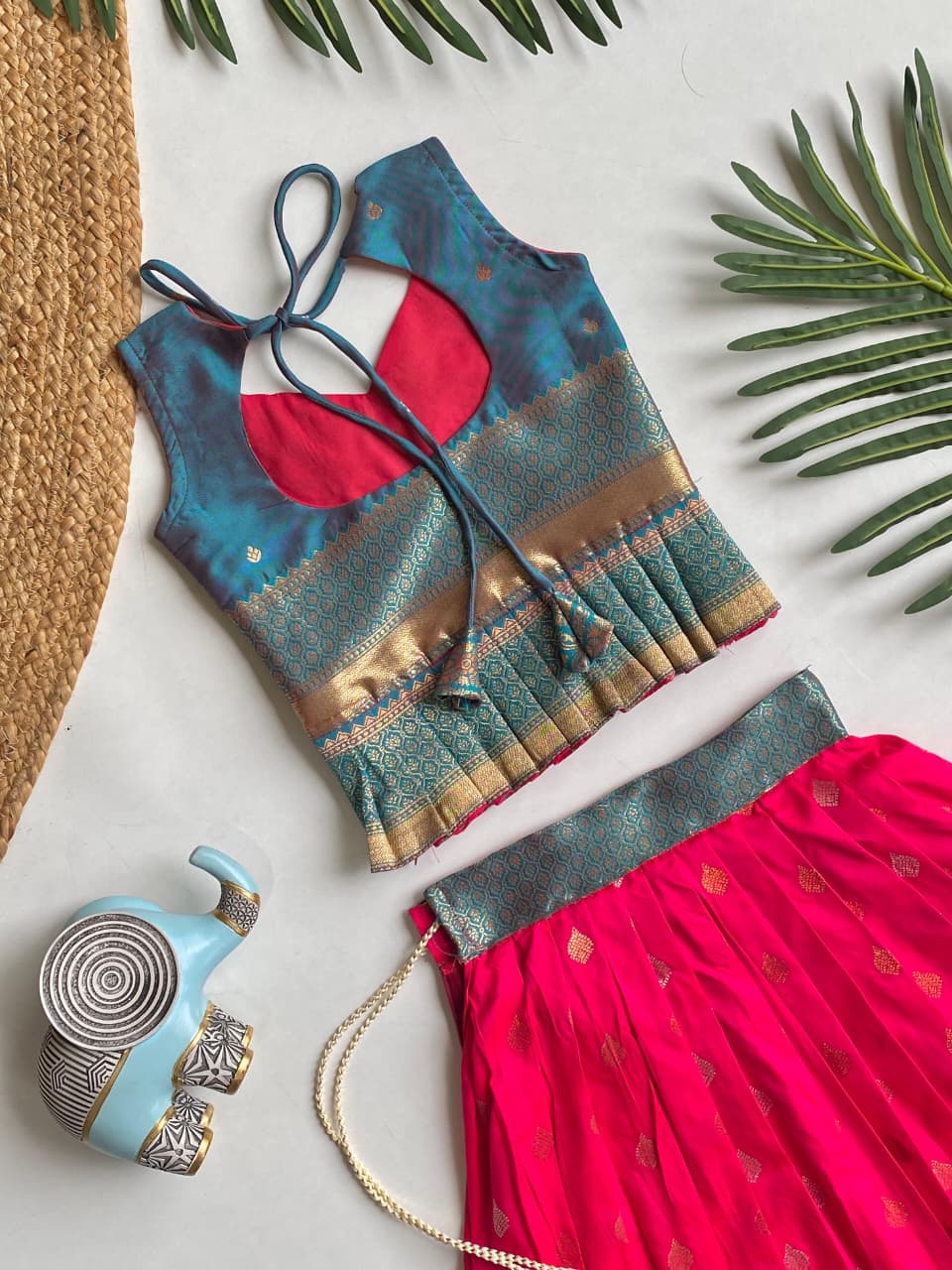 Red Pure Silk Blend Kids Girl's Lehenga Choli