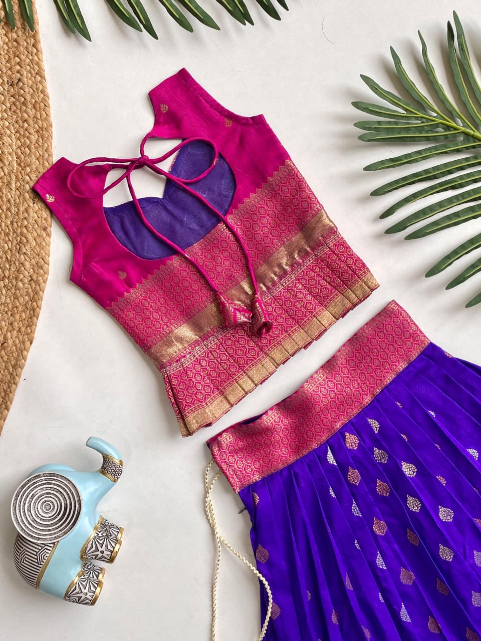 Blue Pure Silk Blend Kids Girl's Lehenga Choli