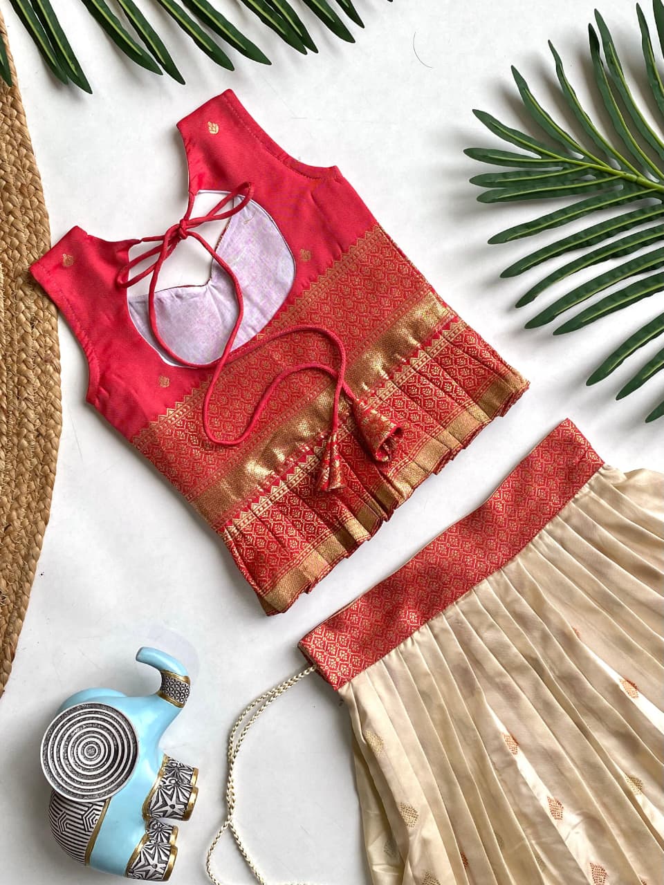 Cream Pure Silk Blend Kids Girl's Lehenga Choli