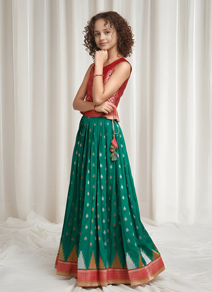 Green Pure Silk Blend Kids Girl&