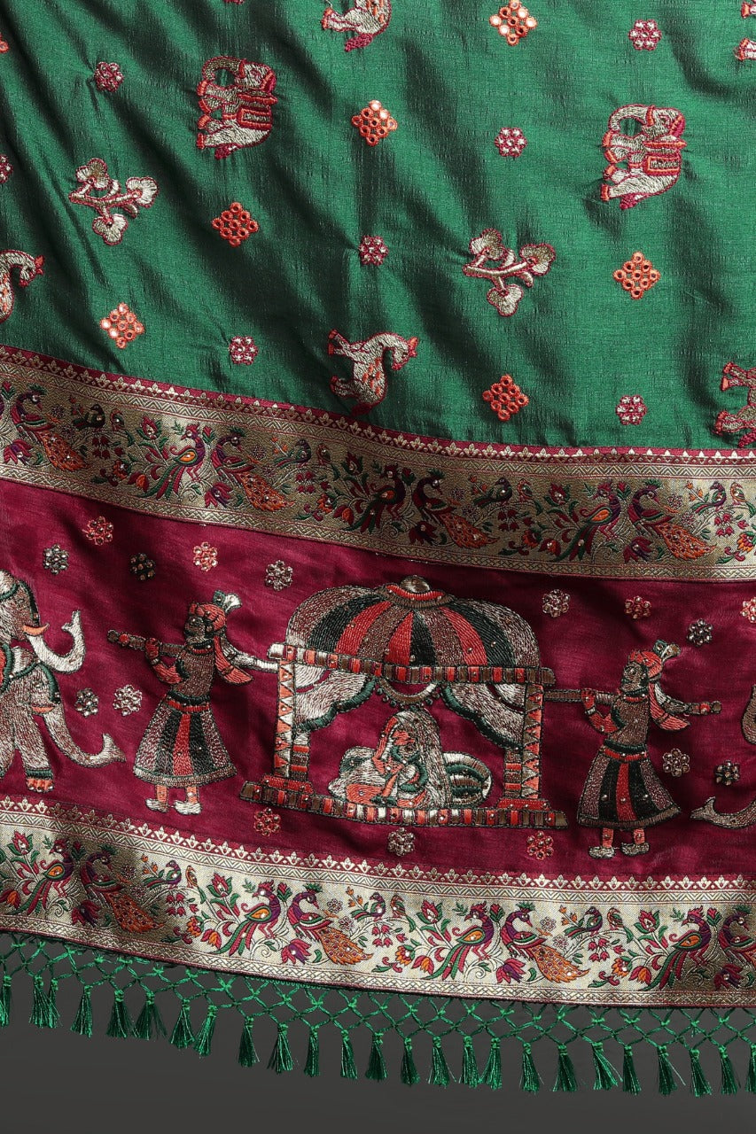 Red &amp; Green Pure Soft Silk Half Half Panetar Saree Panetar Saree Anant Tex Exports Pvt.Ltd..