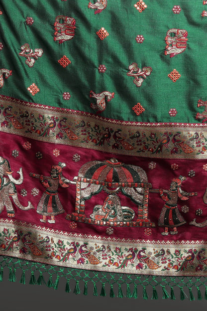 Red &amp; Green Pure Soft Silk Half Half Panetar Saree Panetar Saree Anant Tex Exports Pvt.Ltd..