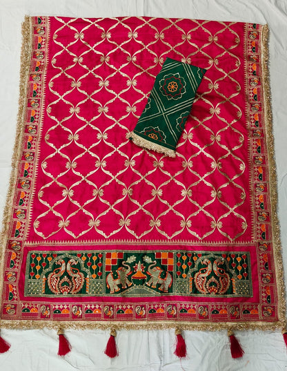 Red Pure Jacquard Soft Silk Traditional Bandhani Saree Panetar Saree Anant Tex Exports Pvt.Ltd..