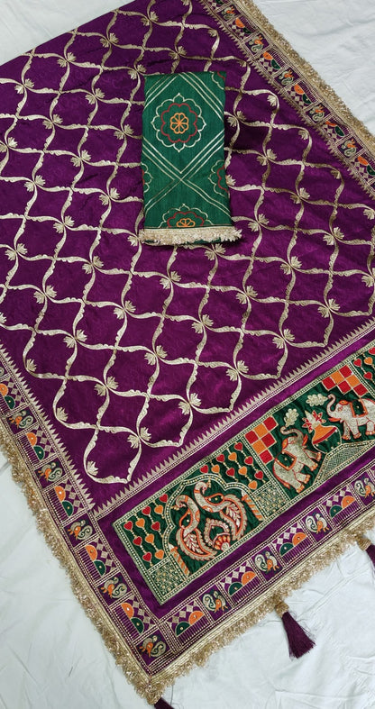 Purple Pure Jacquard Soft Silk Traditional Bandhani Saree Panetar Saree Anant Tex Exports Pvt.Ltd..