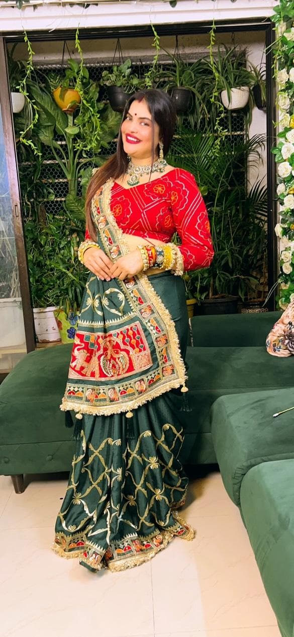 Green Pure Jacquard Soft Silk Traditional Bandhani Saree