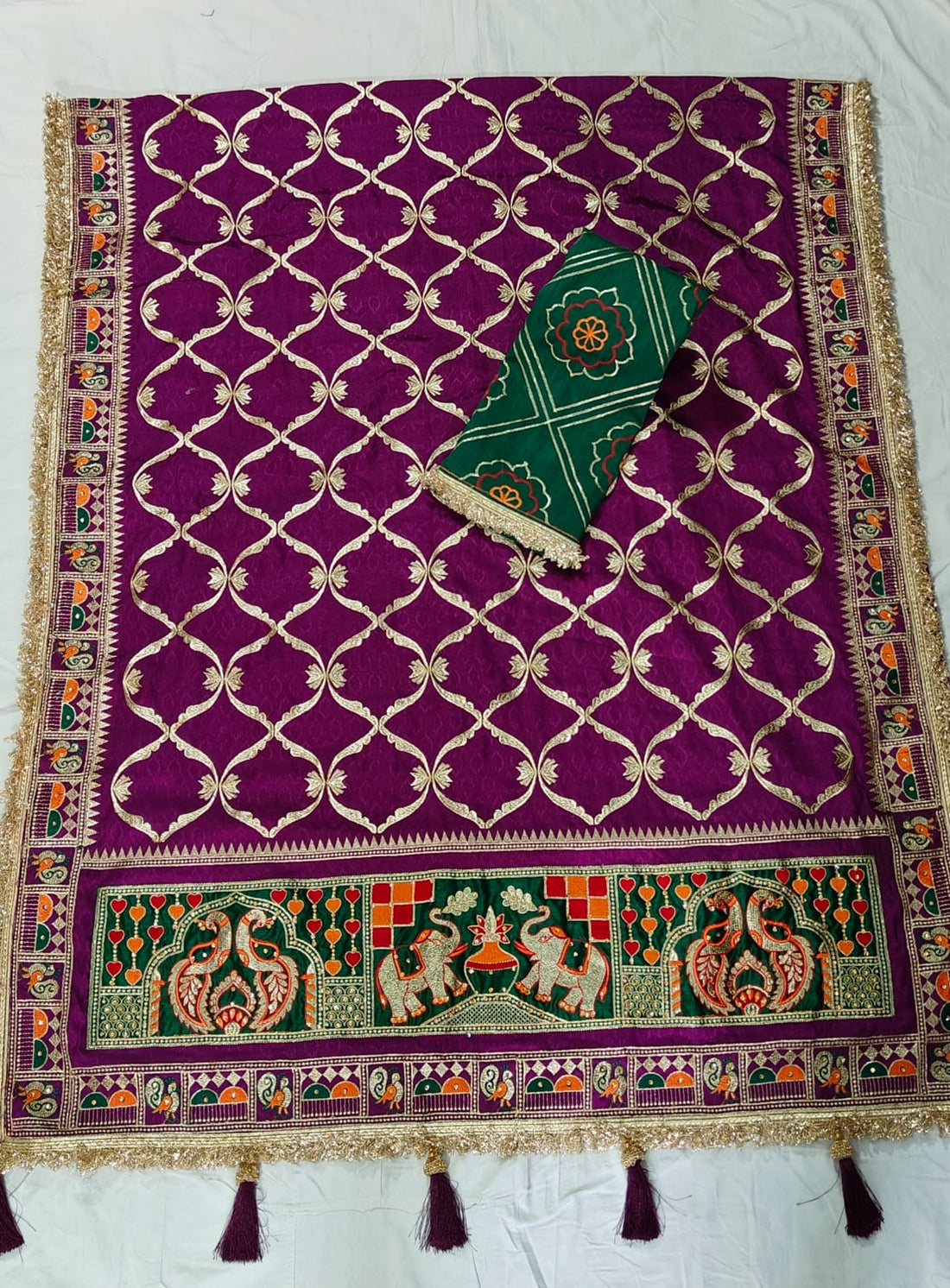 Purple Pure Jacquard Soft Silk Traditional Bandhani Saree Panetar Saree Anant Tex Exports Pvt.Ltd..