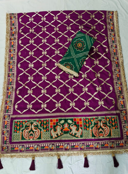 Purple Pure Jacquard Soft Silk Traditional Bandhani Saree Panetar Saree Anant Tex Exports Pvt.Ltd..
