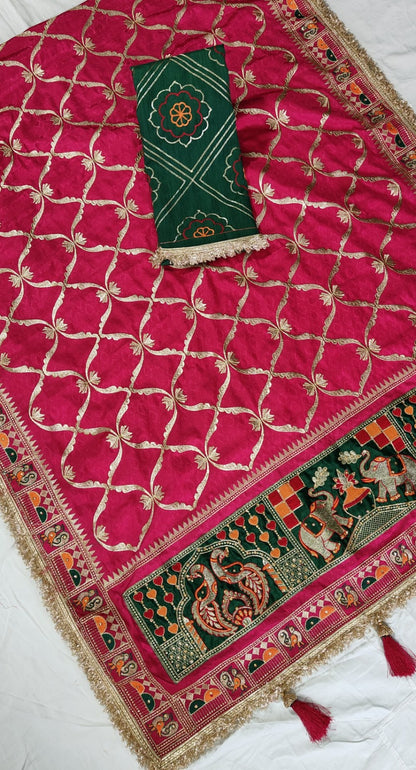 Red Pure Jacquard Soft Silk Traditional Bandhani Saree Panetar Saree Anant Tex Exports Pvt.Ltd..